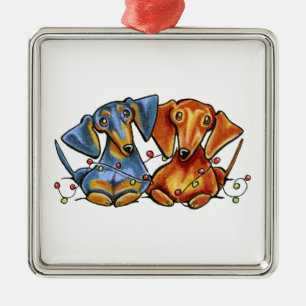 Dackel-Weihnachten Silbernes Ornament
