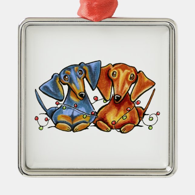 Dackel Weihnachten Silbernes Ornament (Vorne)