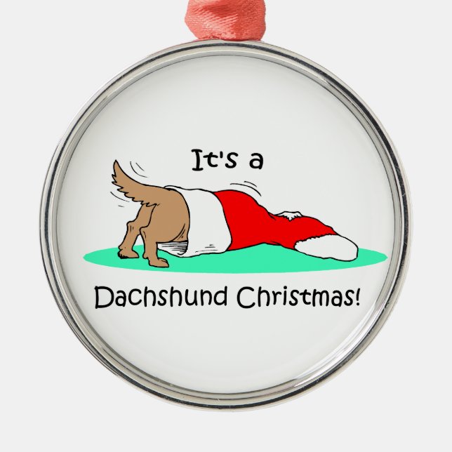 Dackel-Weihnachten Silbernes Ornament (Vorne)