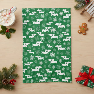 Dackel Weihnachts Koch Geschenk Grün Geschirrtuch