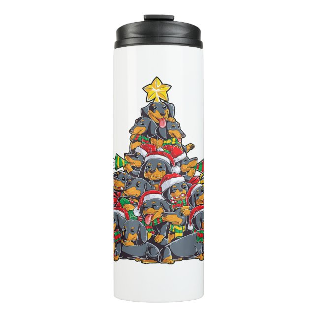 Dackel Weihnachtsbaum Dog Weihnachtsjunge Mädchen Thermosbecher (Vorderseite)