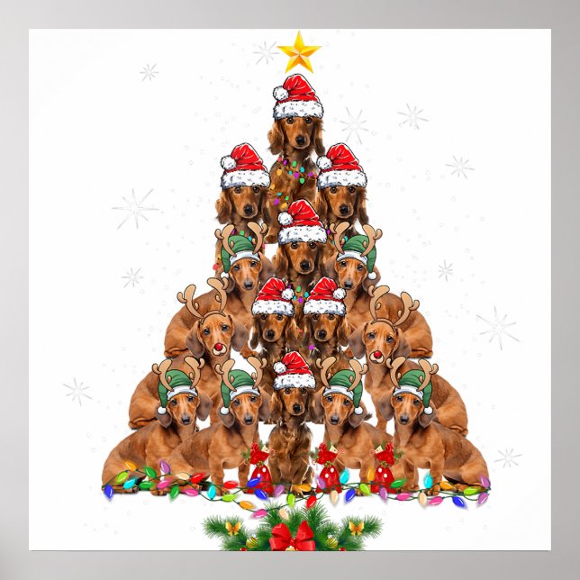 Dackel Weihnachtsbaum Dog Xmas Lights Pajamas F Poster (Vorne)