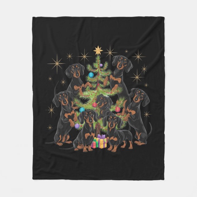 Dackel Weihnachtsbaum Fleecedecke (Vorderseite)