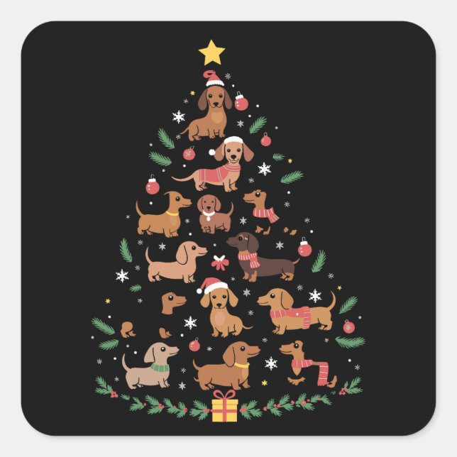 Dackel Weihnachtsbaum Hund Lover Hunde Besitzer Quadratischer Aufkleber (Vorderseite)