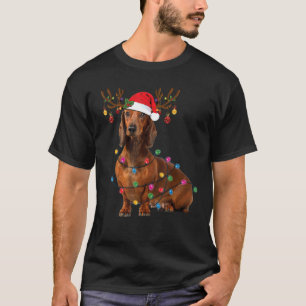 Dackel Weihnachtsbaum Leuchten Weihnachtsmannmütze T-Shirt