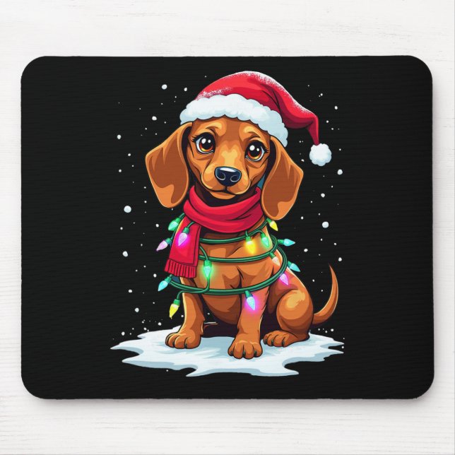 Dackel Weihnachtsbaum Niedliche Weihnachtsmannmütz Mousepad (Vorne)