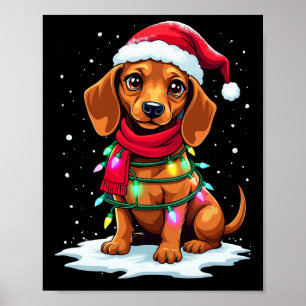 Dackel Weihnachtsbaum Niedliche Weihnachtsmannmütz Poster
