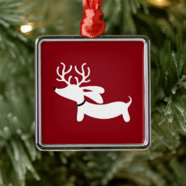 Dackel Weihnachtsbaum Roter Rentier Silbernes Ornament