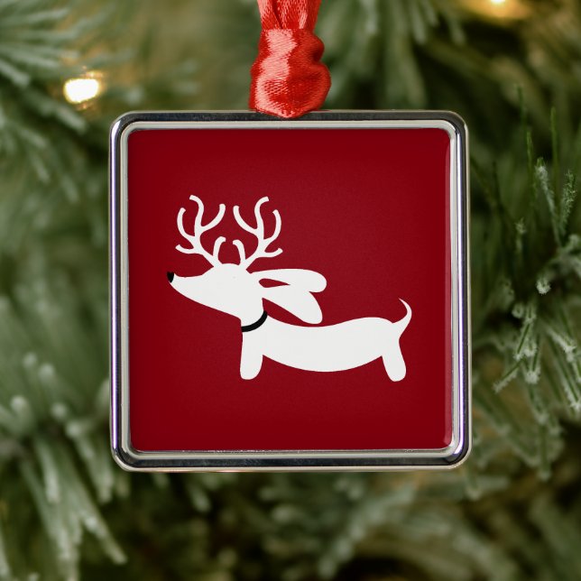 Dackel Weihnachtsbaum Roter Rentier Silbernes Ornament (Baum)