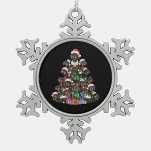 Dackel Weihnachtsbaum Schneeflocken Zinn-Ornament