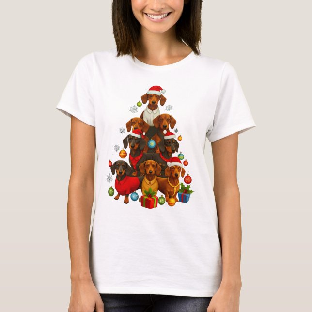 Dackel Weihnachtsbaum T-Shirt (Vorderseite)