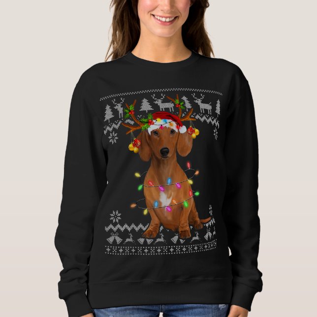 Dackel Weihnachtsbaum Weihnachtsmannmütze Hund Lov Sweatshirt (Vorderseite)