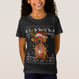 Dackel Weihnachtsbaum Weihnachtsmannmütze Hund Lov T-Shirt