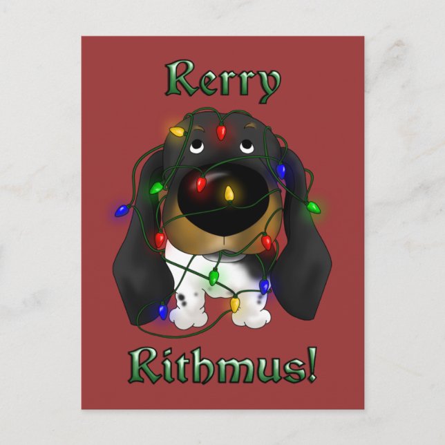 Dackel Weihnachtsbeleuchtung Feiertagspostkarte (Vorderseite)