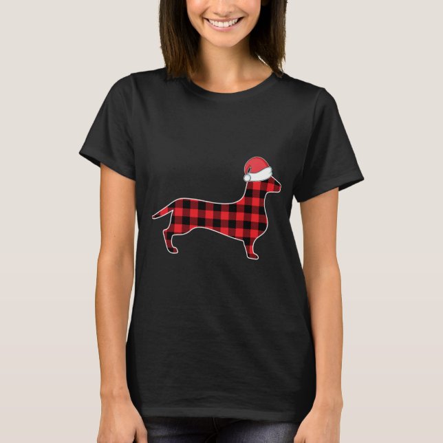 Dackel Weihnachtsdekorationen Rotes Kariertes Buff T-Shirt (Vorderseite)