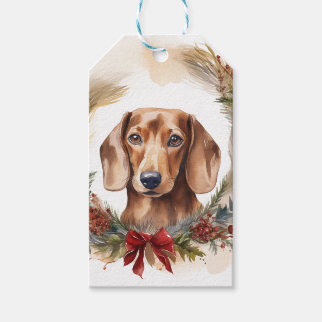Dackel Weihnachtsfest Geschenkanhänger (Vorderseite)