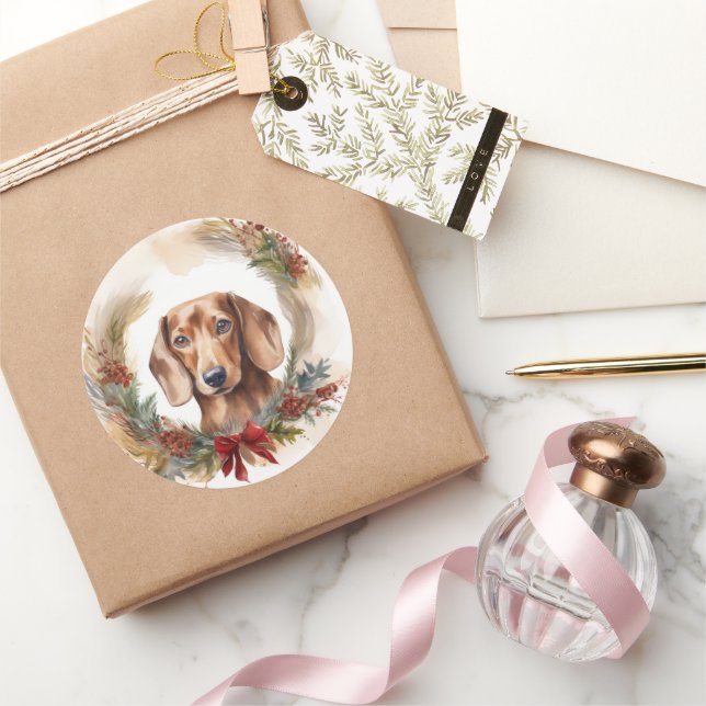 Dackel Weihnachtsfest Runder Aufkleber (Schenken)