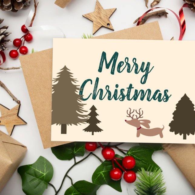 Dackel Weihnachtskarten Dackel Hund Dankeskarte (Wiener dog Rustic Merry Christmas Card)