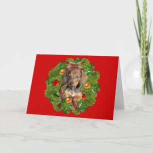 Dackel Weihnachtskartenfeuer Feiertagskarte