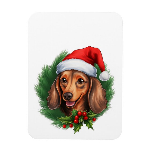 Dackel Weihnachtskranz Magnet (Vertikal)