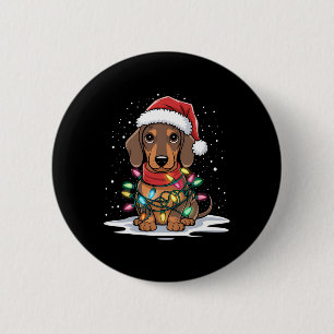 Dackel Weihnachtslicht Weihnachtsmannmütze Hund Lo Button