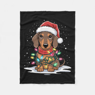 Dackel Weihnachtslicht Weihnachtsmannmütze Hund Lo Fleecedecke