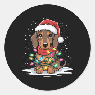 Dackel Weihnachtslicht Weihnachtsmannmütze Hund Lo Runder Aufkleber
