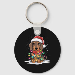 Dackel Weihnachtslicht Weihnachtsmannmütze Hund Lo Schlüsselanhänger
