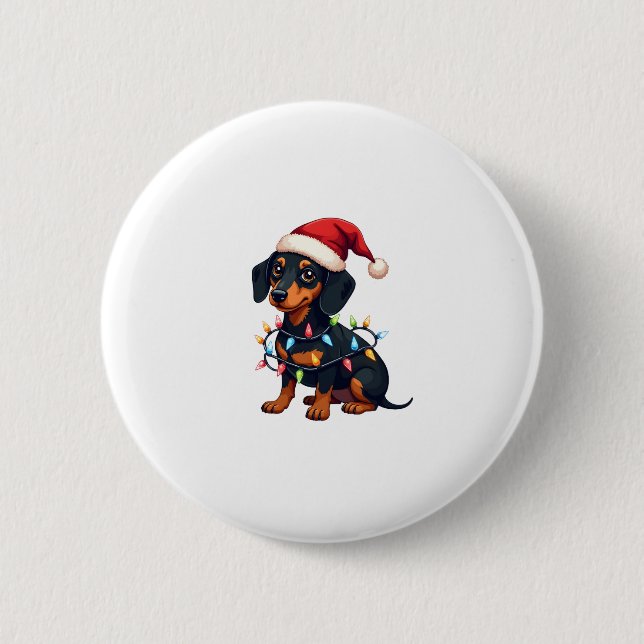 Dackel Weihnachtslicht Weihnachtsmannmütze Weihnac Button (Vorderseite)
