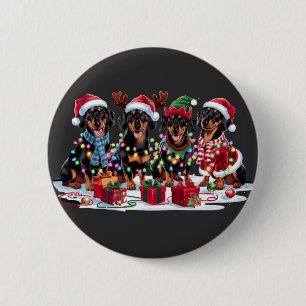 Dackel Weihnachtsmannmütze für die Weihnachtsbeleu Button