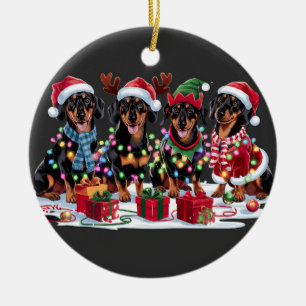 Dackel Weihnachtsmannmütze für die Weihnachtsbeleu Keramik Ornament