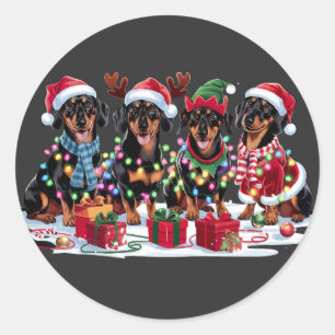 Dackel Weihnachtsmannmütze für die Weihnachtsbeleu Runder Aufkleber