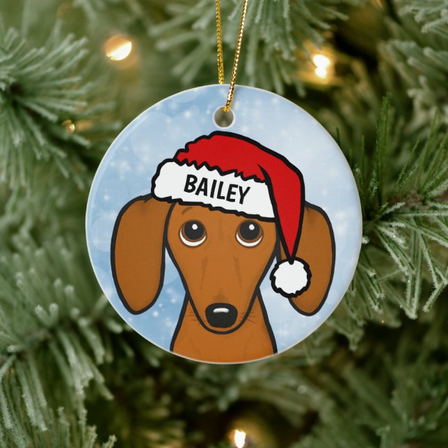 Dackel Weihnachtsmannmütze Niedliche Dackel Hund I Keramik Ornament (Baum)