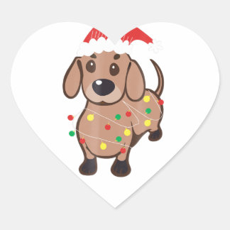 Dackel Weihnachtsmannmütze Weihnachtslicht T Dog L Herz-Aufkleber