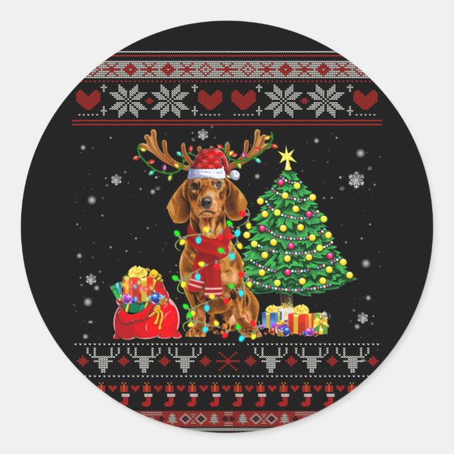 Dackel Weihnachtsschmuck Niedlich Hunde Weihnachts Runder Aufkleber (Vorderseite)