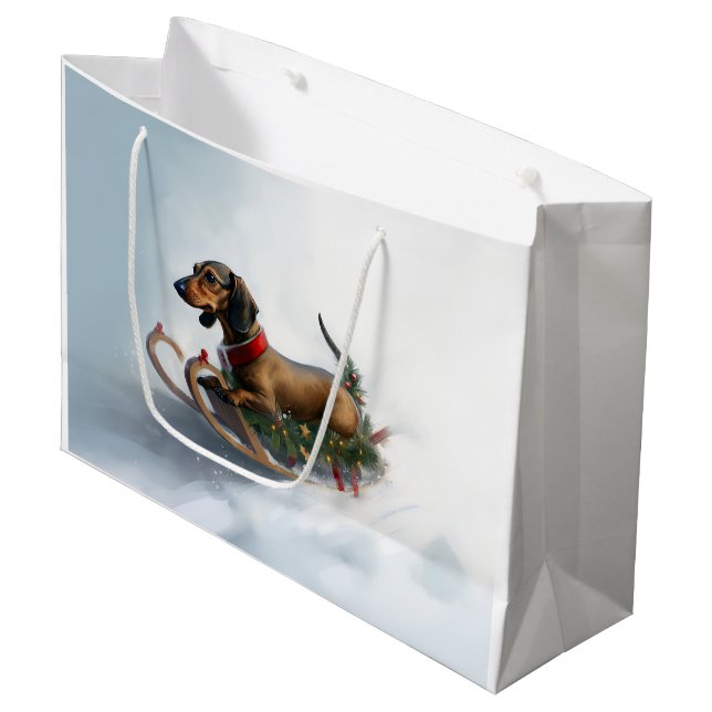Dackel Weihnachtsschnee im Winter Große Geschenktüte (Vorderseite Schrägansicht)