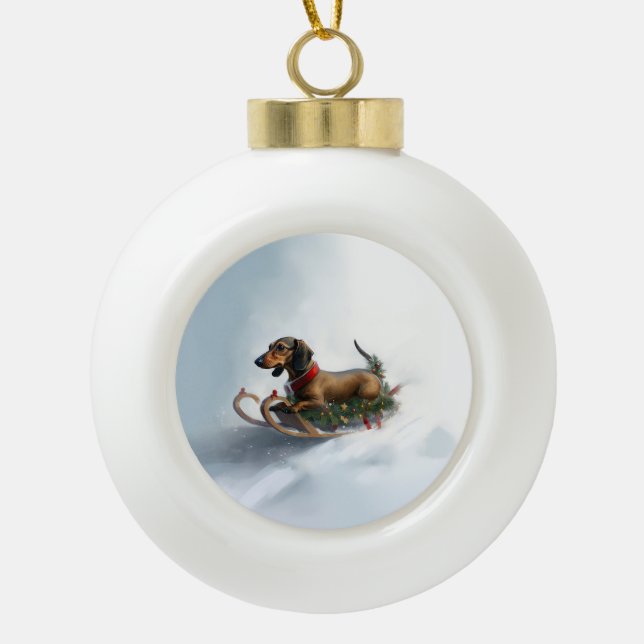 Dackel Weihnachtsschnee im Winter Keramik Kugel-Ornament (Vorderseite)