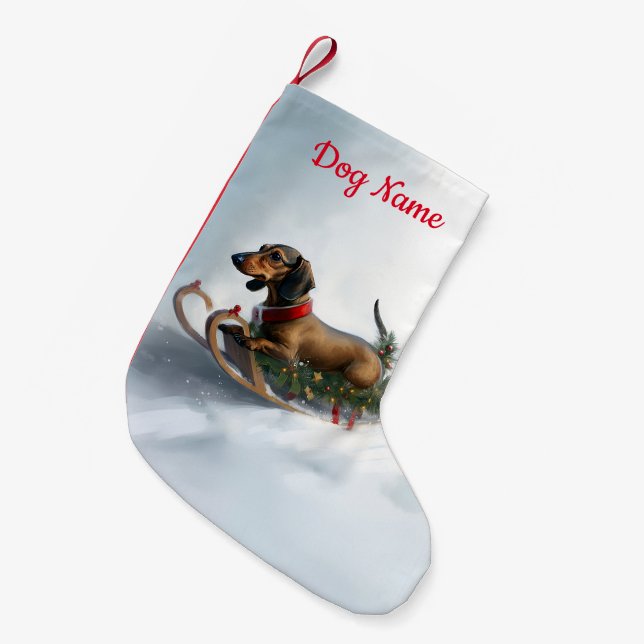 Dackel Weihnachtsschnee im Winter Kleiner Weihnachtsstrumpf (Vorderansicht (hängend))