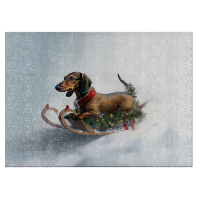 Dackel Weihnachtsschnee im Winter Schneidebrett (Vorderseite)