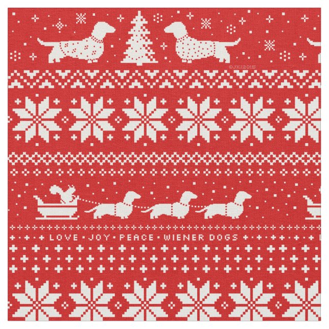 Dackel-Weihnachtsstrickjacke-Muster Stoff (Nahaufnahme)