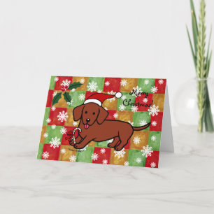 Dackel-Weihnachtszuckerstange-Schneeflocken Feiertagskarte