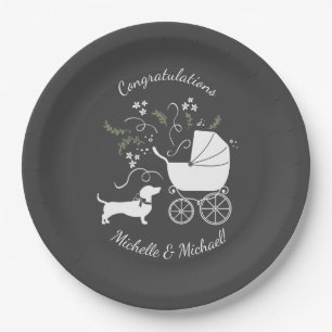 Dackel Weiner Dog Baby Shower Gender Neutral Pappteller