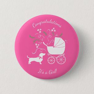 Dackel Weiner Dog Babydusche Französisches Rosa M Button
