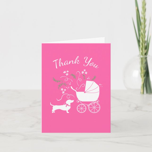 Dackel Weiner Dog Babydusche Französisches Rosa Mä Dankeskarte (Vorderseite)