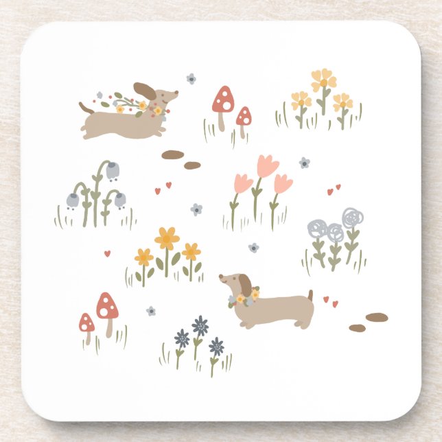 Dackel Weiner Dog liebt Wildblume Küche Getränkeuntersetzer (Vorderseite)