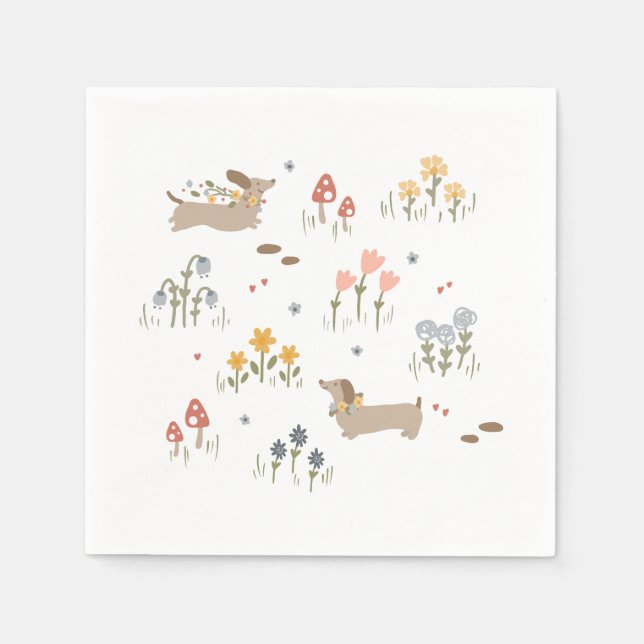 Dackel Weiner Dog liebt Wildblume Küche Serviette (Vorderseite)