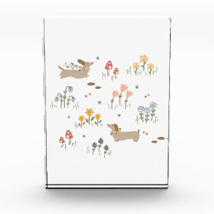 Dackel Weiner Dog liebt Wildblume Mauer Kunst Fotoblock