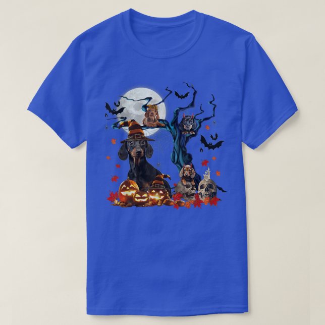 Dackel Weiner Sausage Spooky Halloween Baumcos T-Shirt (Design vorne)
