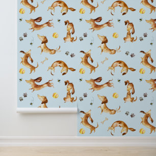 Dackel Welpe Dog Paw druckt Hummel Blau Tapete