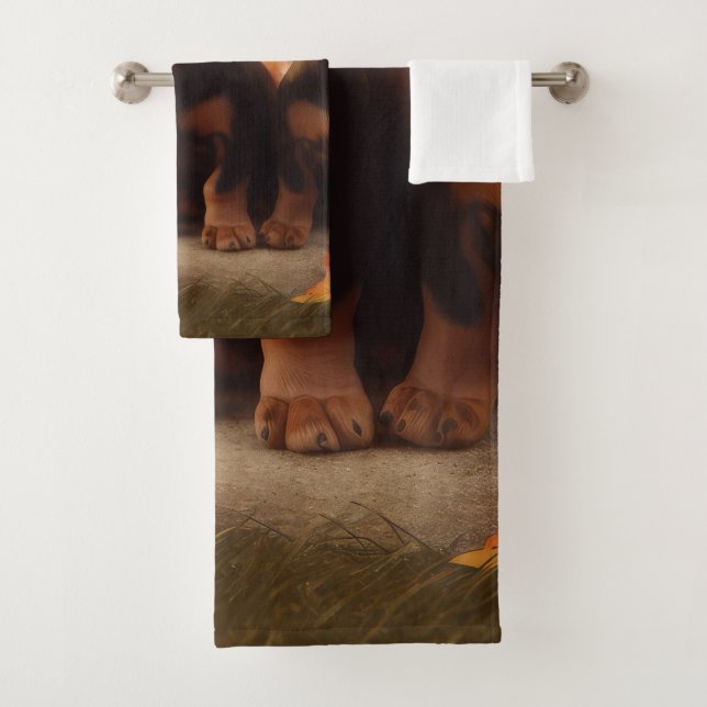 Dackel Welpe Herbst Kürbis Badhandtuch Set (Insitu)